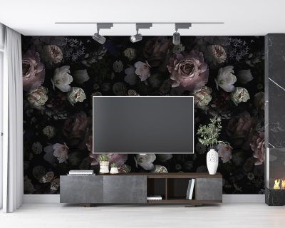 تي وي وال با كاغذ ديواري‎‌هاي شلوغ و گلدار  (TV wall with busy and floral wallpaper)